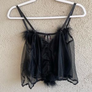 Vintage Lingerie Faux Fur Camisole in Black